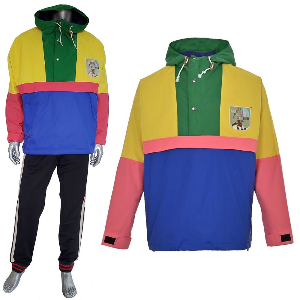 GUCCI JACKET x THE NORTH FACE HOODED COLORBLOCK WINDBREAKER w LOGO